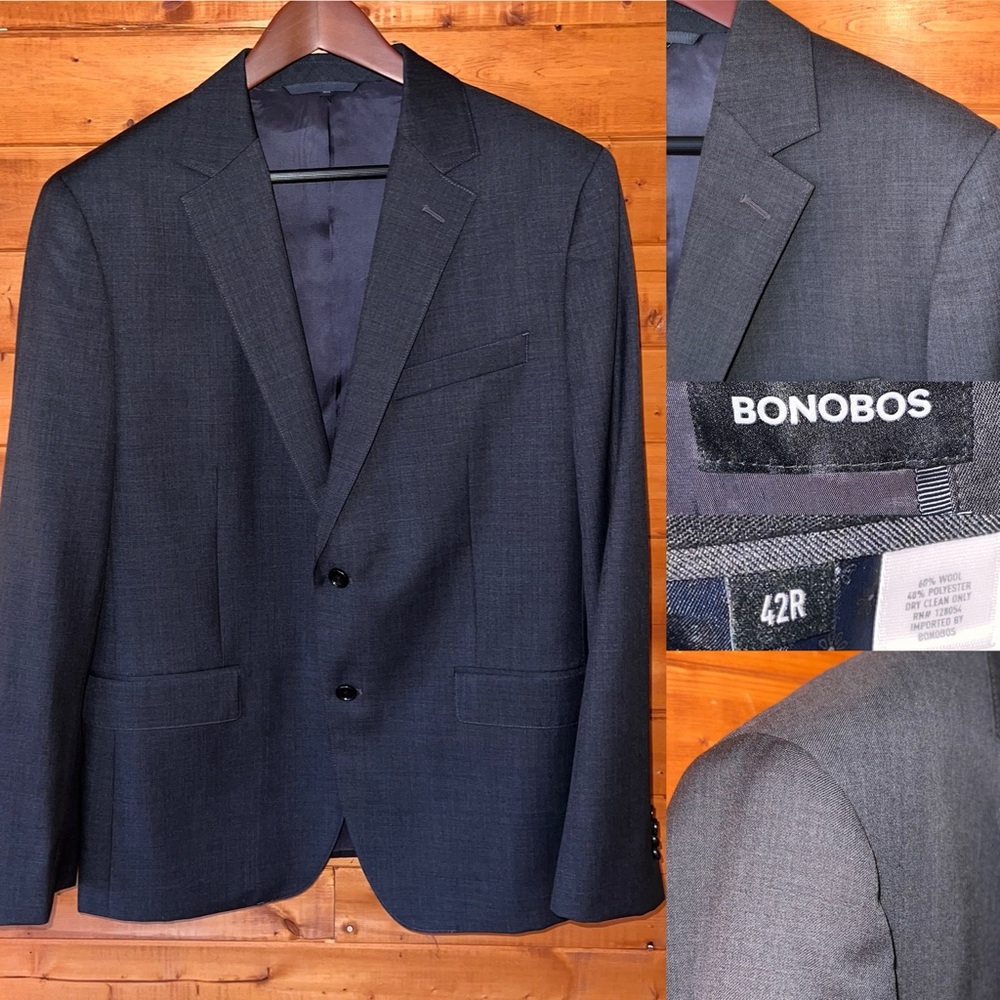 $350 NWOT Bonobos charcoal gray suit blazer jacket 42R